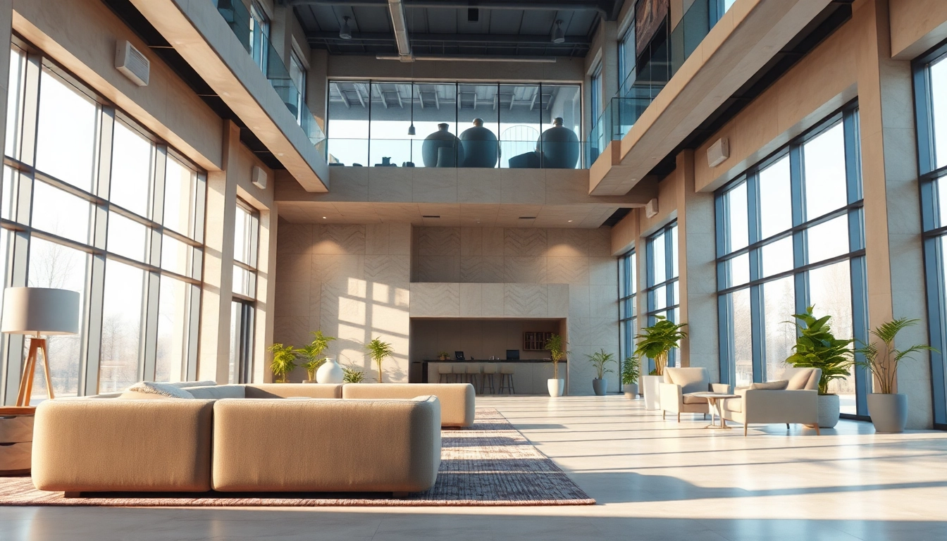 Architekturvisualisierung eines modernen Innenraums mit einzigartigen Designelementen und hellem Licht.