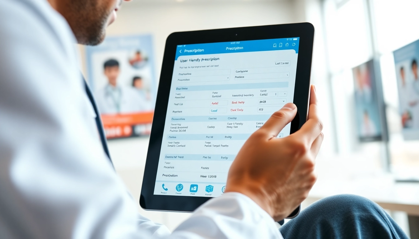 Using eprescription apps for ios on an iPad in a modern clinic setting.