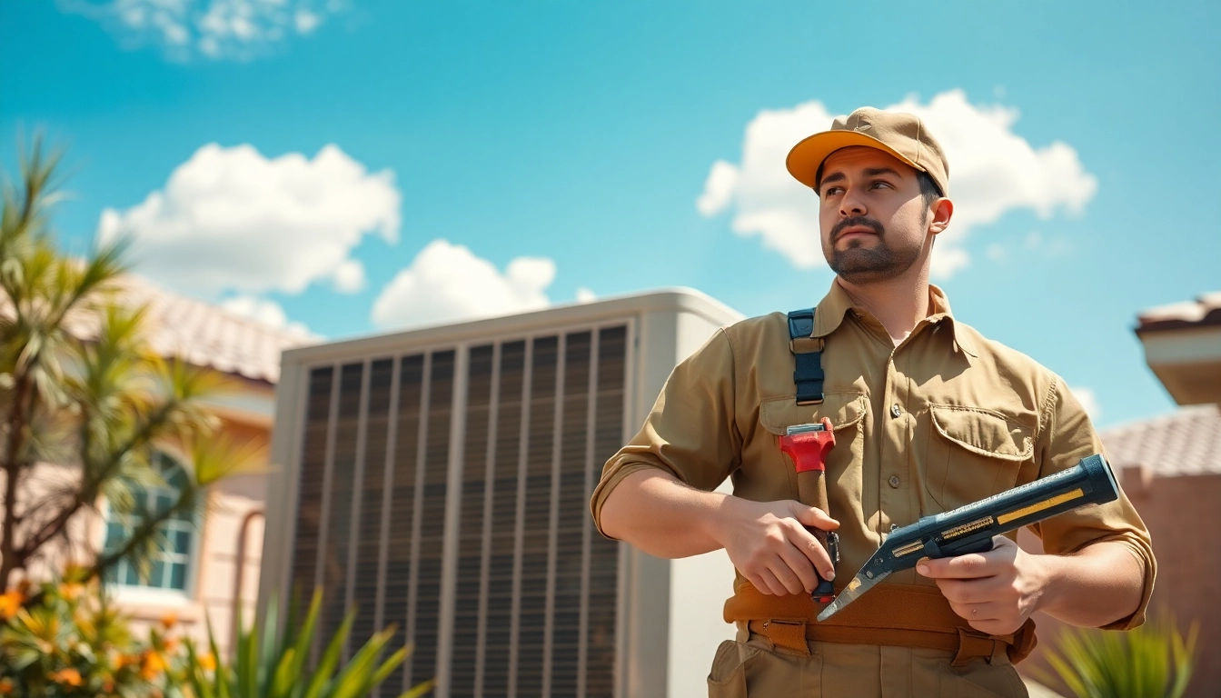 Technician conducting ac repair phoenix az service in a sunny suburban setting, showcasing expertise and professionalism.